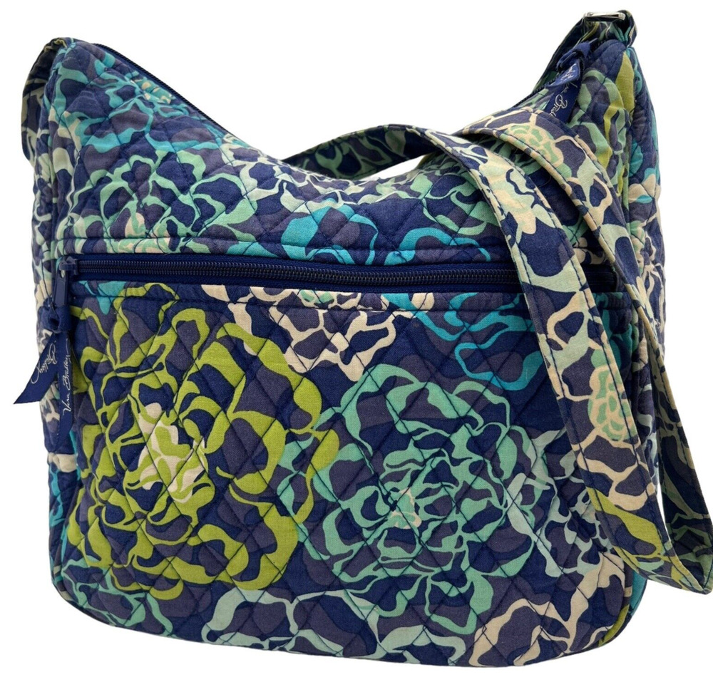 Vera Bradley Katalina Blues Crossbody Hobo Bag Floral Zip Closure Adj Strap